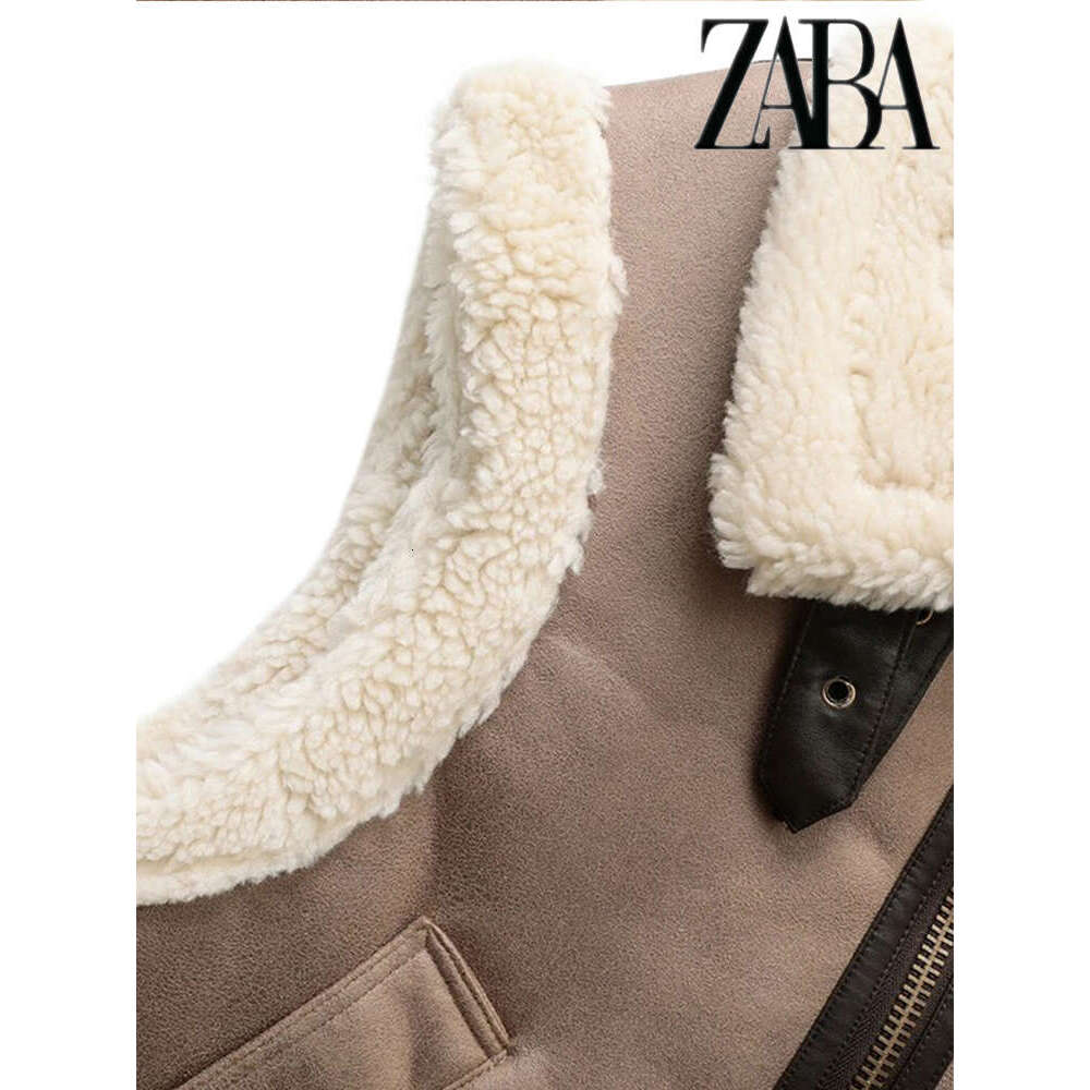 TRAF Brown Fur Warm One-Piece Lapel Thickened Urban Elegant Women's Commuter Jacket Temperament Zipper Vest