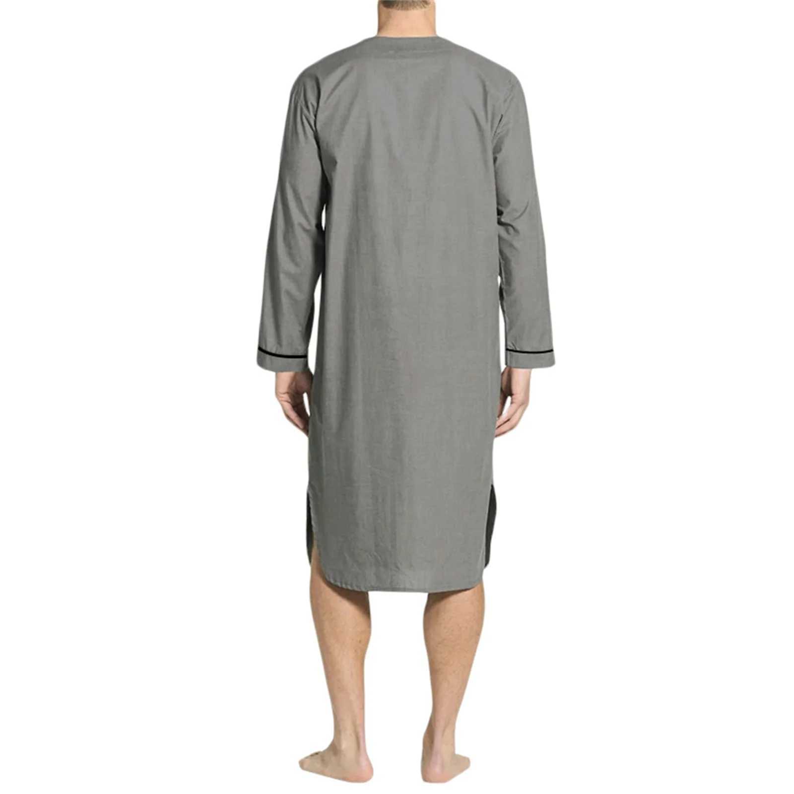 Mens Night Light Solid Color Loose S Arabic Long Sves Evening Dress Ktan Dubai Robe with Pocket Spwear W241023