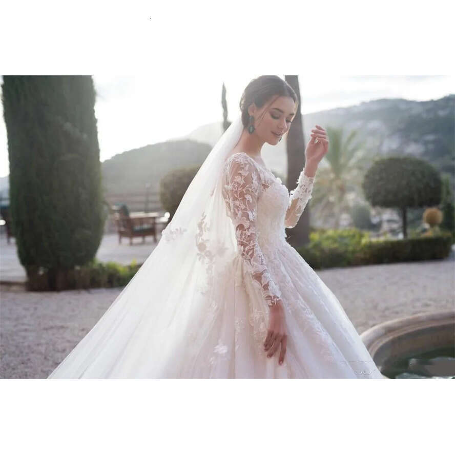 Sleeve Lace Modest Full Wedding Dresses Arabic Muslim A E Sheer Neck Appliqued Ruched Long Formal Bridal Gowns Custom Made ppliqued
