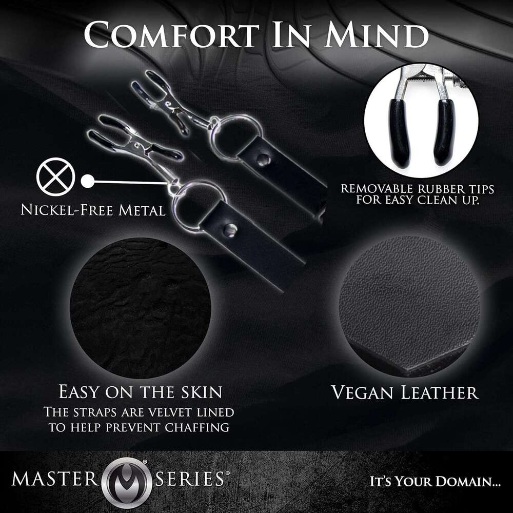Master Series Spread XL Labia Spreader Straps | Vegan Friendly Leather Straps and Rubber Tipped Pinchers to Spread Your Lips Open, Black (AG465)