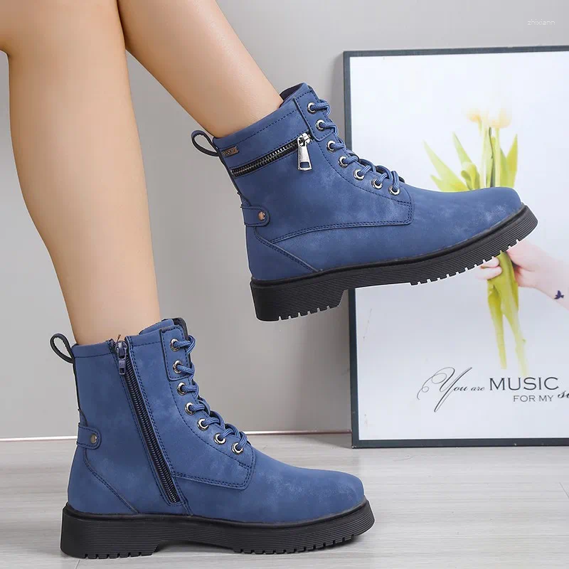 Boots 2024 Winter Boot For Women Fashion Plus Size Leather Snow Women's All-Match British Style Retro Ankle Botas De Mujer