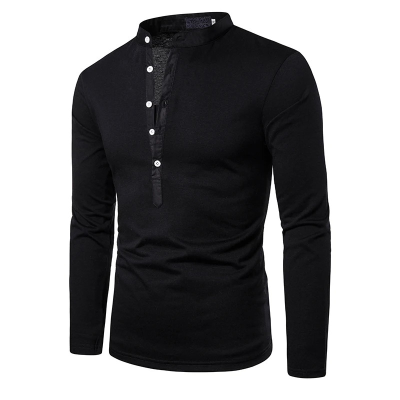 Mens T-shirt mens long sleeved T-shirt solid color top autumn streetwear casual mens T-shirt 241023