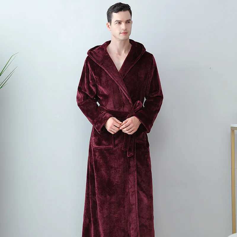 Winter Mens Hoodie Thick Robe Flannel Night Light Coral Velvet Long Bathroom Mens Evening Dress Loose and Warm W241023