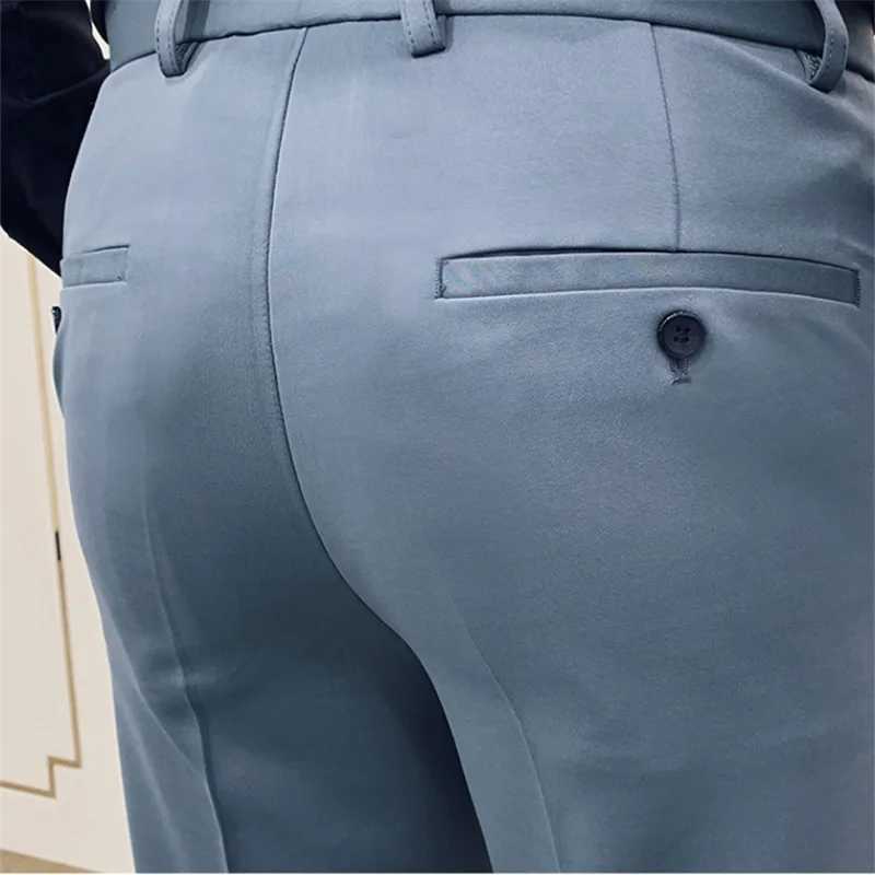 Spring 2022 Mens Casual Slim Fit Dress Pants Streetwear Suit Pants Men High Quality Office Pants All Match ankle Length TrousersXJ241023