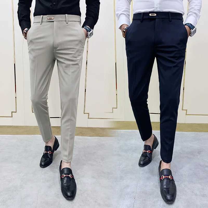 Summer Men Casual Pants Stretch Slim Straight Classic Blue Black Gray Brand Thin Business Formal Office Trousers Plus Size MenX241023