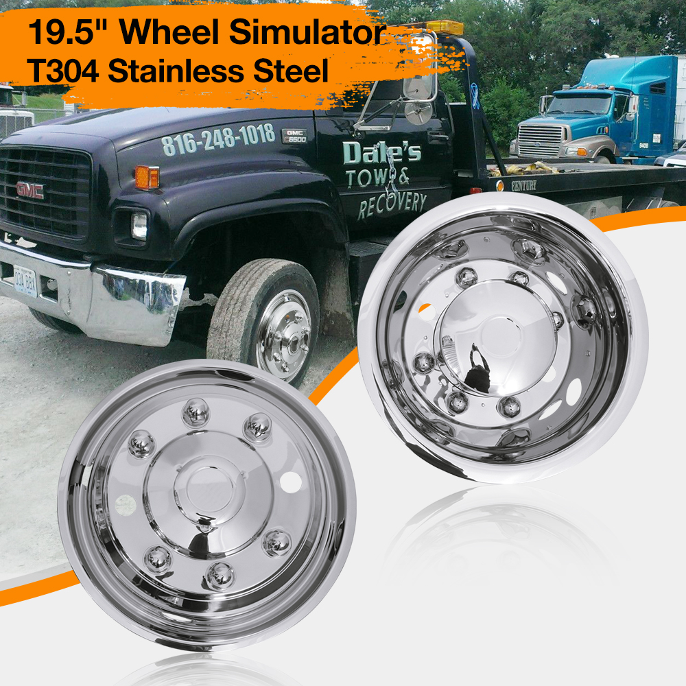 19.5" 8 Lug Wheel Simulators Stainless Steel Bolt Kit Hubcap Kit Fit for1999-2010 Chevy GMC C4500 1999-2003 Ford F650, 1990-1998 Ford F600