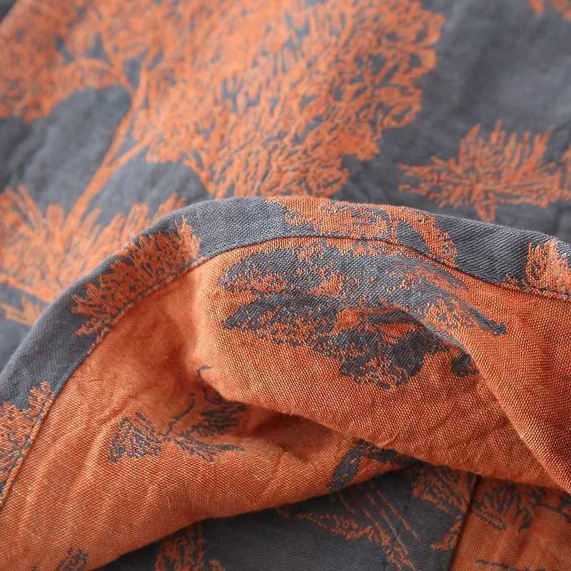 Blue Grn colored mens printed robe cotton kimono mens bathroom spring summer autumn cotton long mens kimono W241023