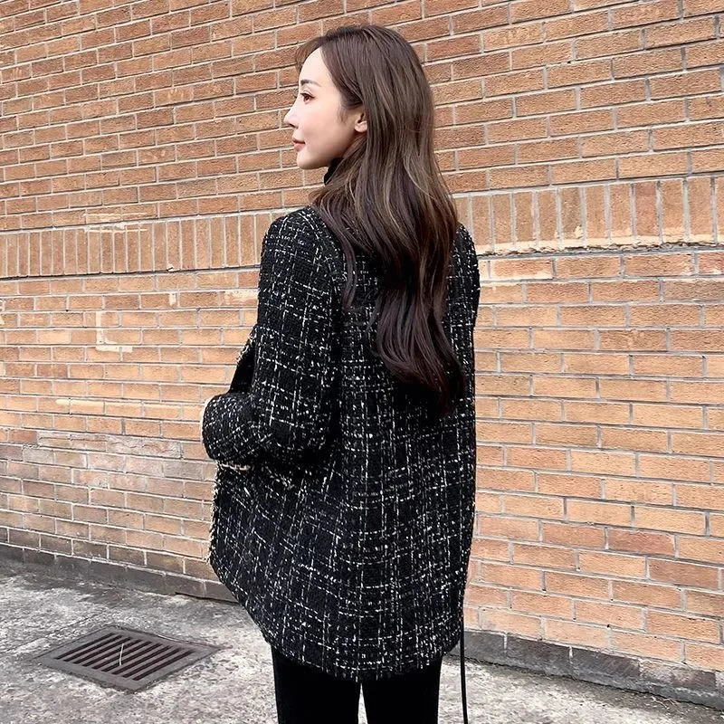 Plain weave tweed jacket womens coat winter womens coat clothing retro er clothing fashion coat heavy 241023