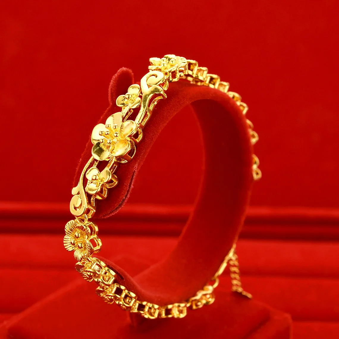 AU999 Gold Bracelet 24K Pure Gold Womens Jewelry Fashion Trend Goddess Flower Bracelet Girlfriend Bracelet 240929