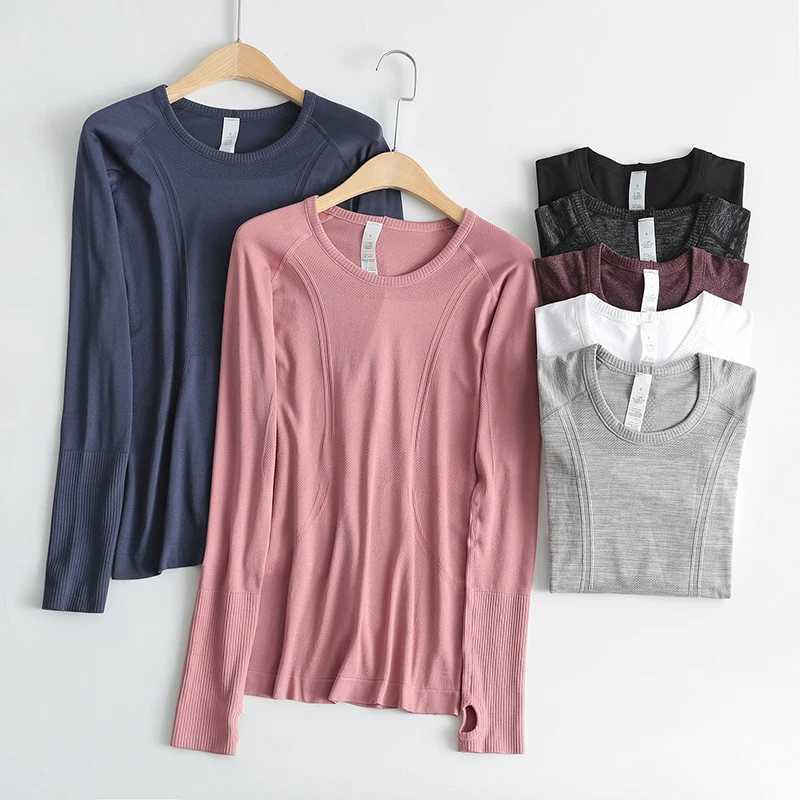 Breathable seamless yoga long sleeved slim fit fitness T-shirt quick drying running gym topXJ250410