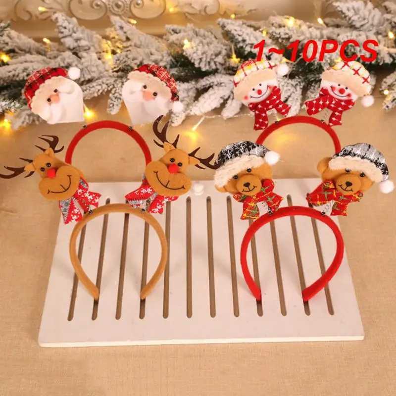 1~10PCS Cute Christmas Headband Santa Claus Snowman Deer Bear Headband With Spring Cute Christmas Ears Headband Xmas New YearX241022