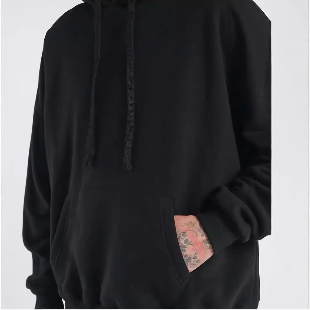 Men's hoodie, autumn and winter new plush thick hoodie, basic solid color versatile loose and trendy