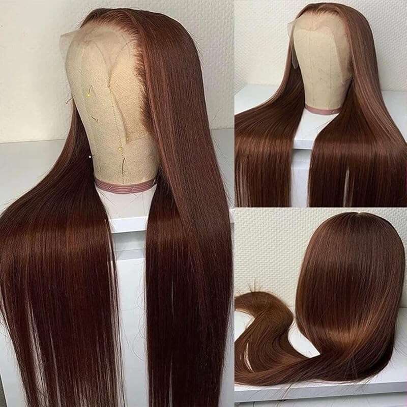 Straight Frontal 13x4 Lace Front Wigs Pre Plucked with Baby 150% Density Brown Colored Wig Human Hair