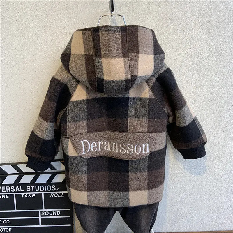 Autumn wool jacket suitable for boys trench childrens clothing 2-10Y hoodie warm white jacket windproof baby jacket 241022