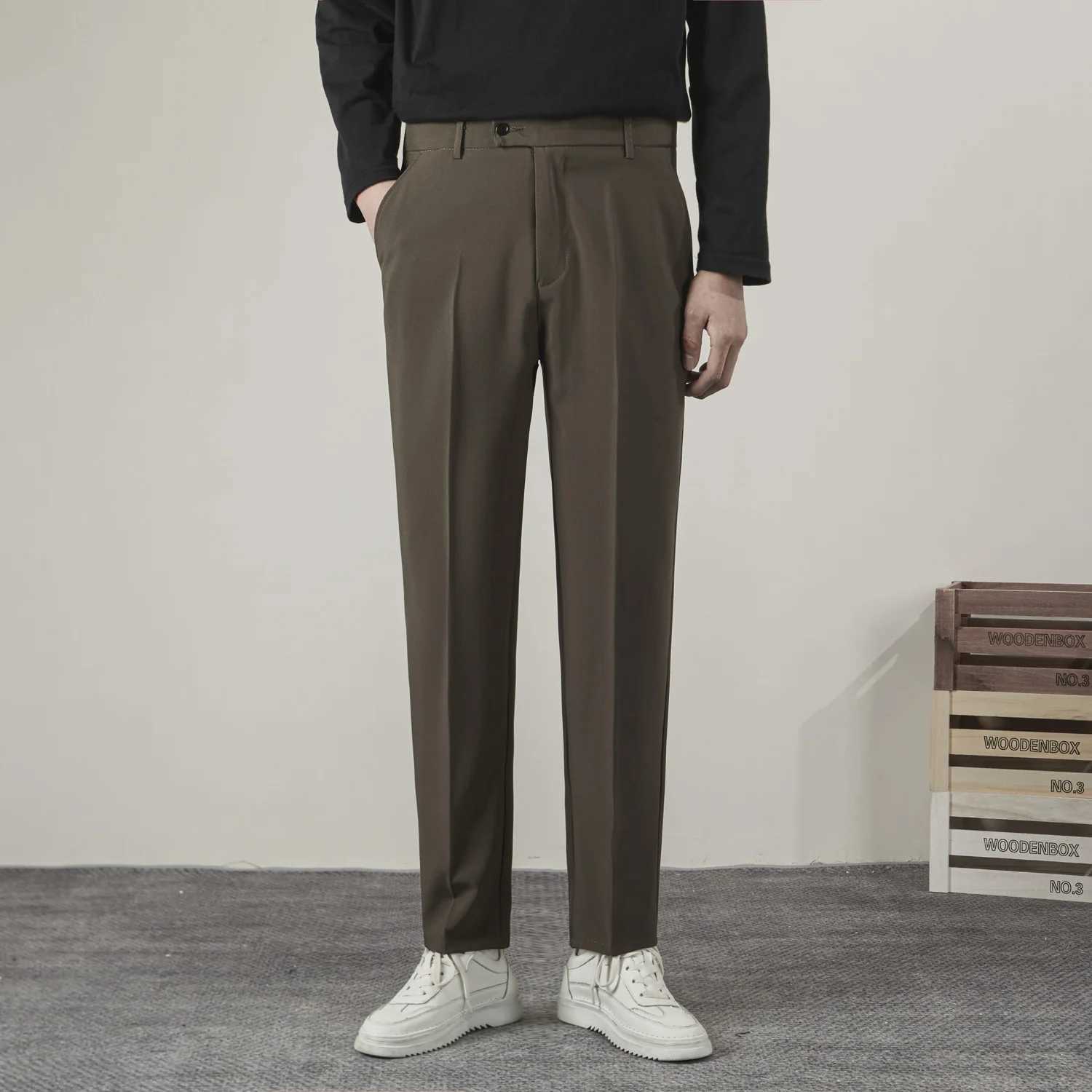 New Straight Men Pants Fashion Business Korean Loose Casual White Black Gray Wide-leg Trousers Blazer Suit PantsX241023