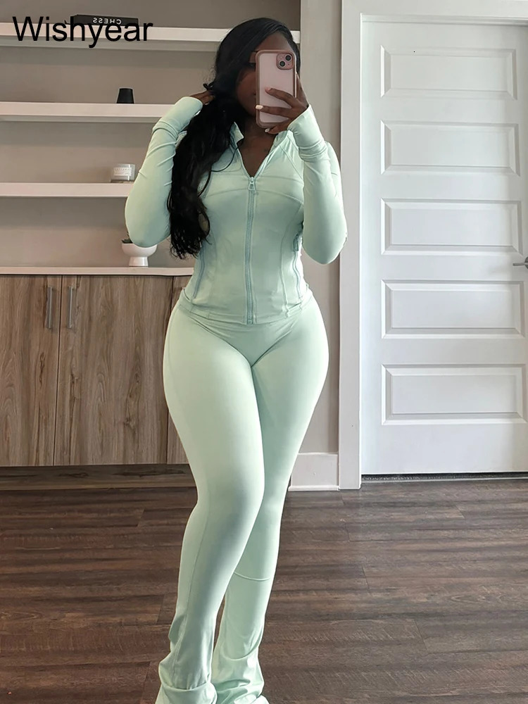 Elegant sports womens clothing sales long sleeved top and Flare pants two-piece set Tracksuit Street jogging leg set 241023