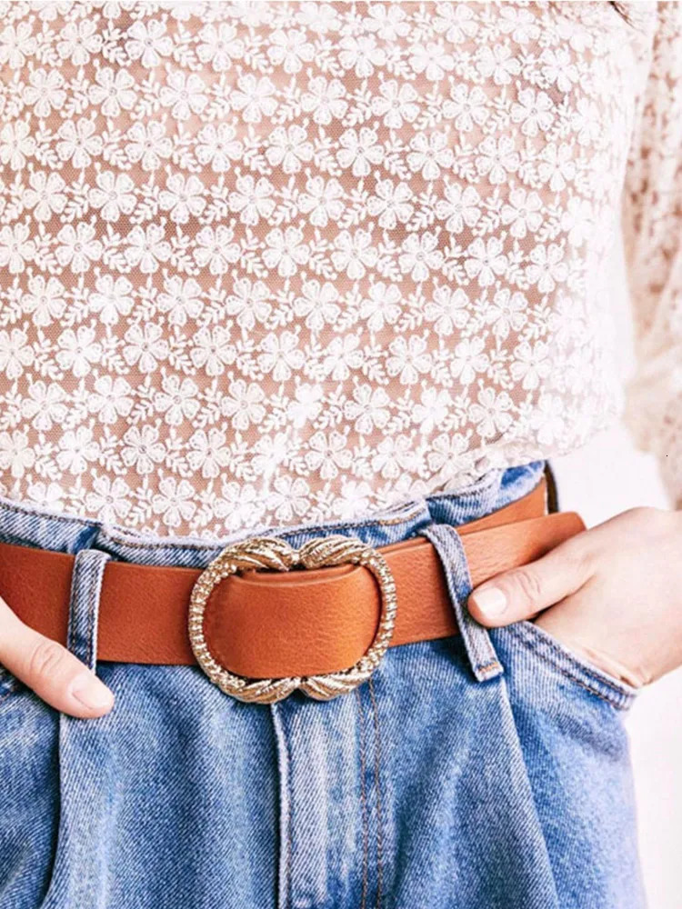 4-color womens leather frosted suede with metal twisted round buckle 241023