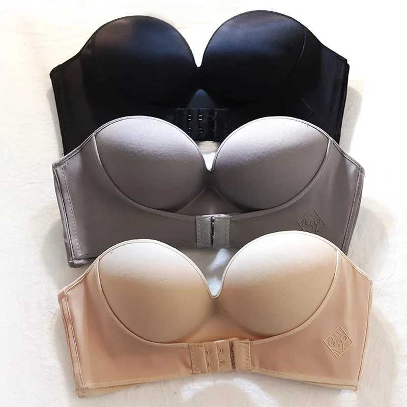 Women Sexy Strapless Push Up Bra Front Closure Bralette Invisible Bras Underwear Lingerie 1/2 Cup Seamless Brassiere ABC CupX241022