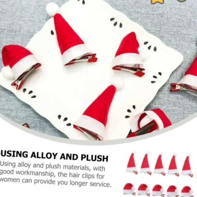 Cute Sweet Christmas Hat Hairpin Santa Claus Cap Hairclip Mini Bright Hat Metal Barrettes Festival Beautify Appearance Hair ClipX241022