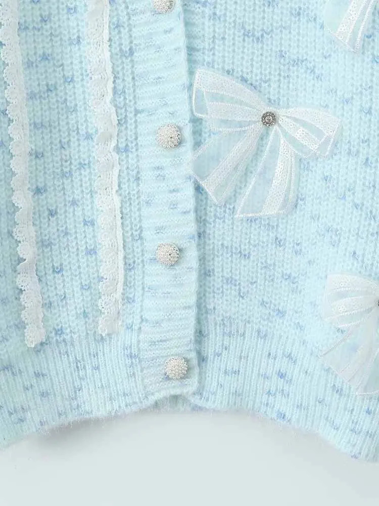 TRAF womens clothing European and American style fashion simple versatile bow decoration cardigan sweater 241021