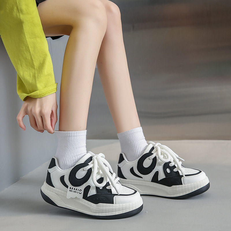trendy little white for women in autumn, new student running thick soled high rise board shoes, casual shoes