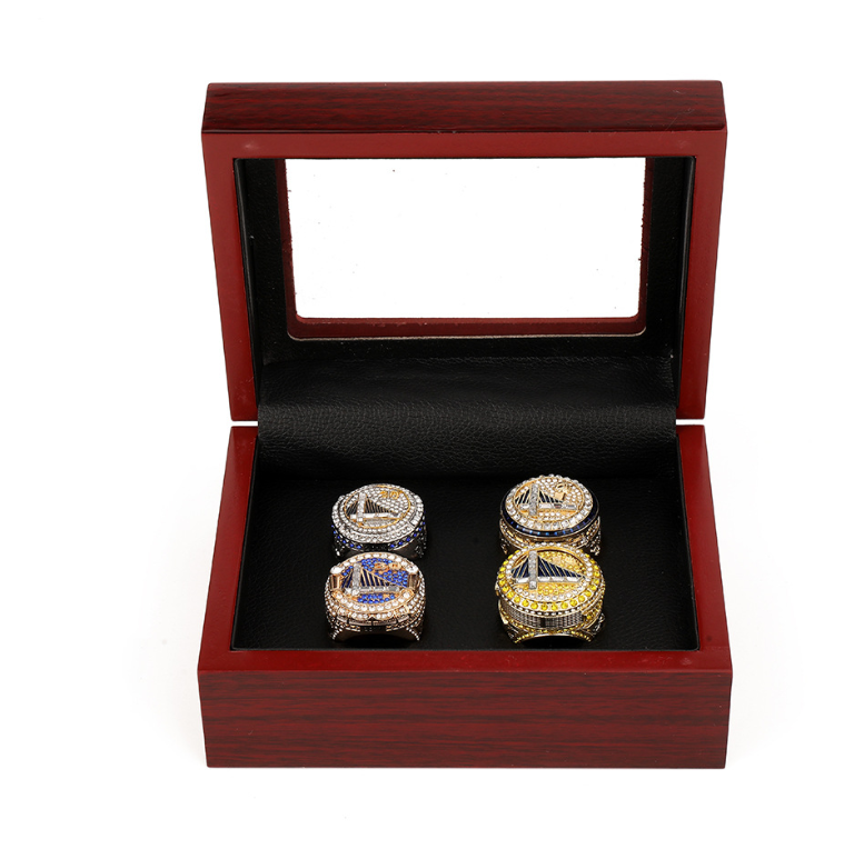4pcs Curry Basketball Warriors Team Champions Championship Ring with Wooden Display Box 2015 2017 2018 2022 Sport Souvenir Men Fan Gift R250414