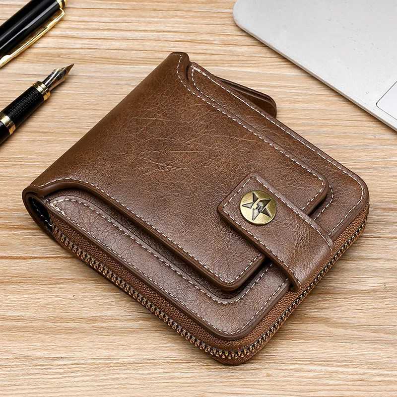 Mini Mens Wallet Pu Leather Short Wallet Mens Zipper Clutch Solid Door Feuille Hommes Door Monnaie Homme Z250411