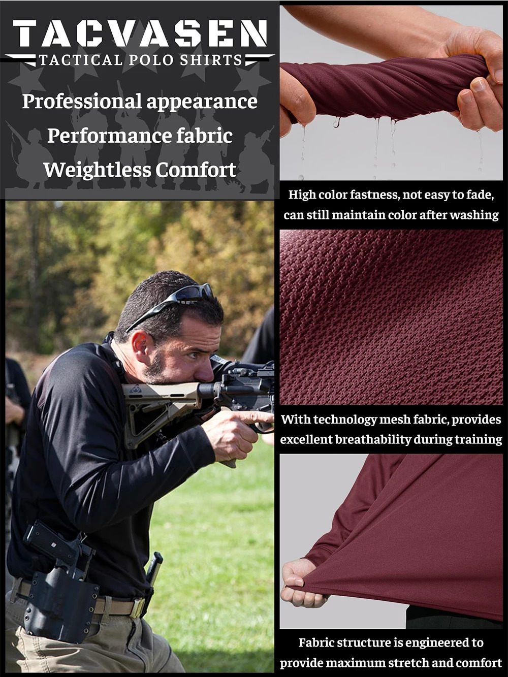 Takwasen summer long sleeved performance quick drying polo T-shirt mens office shirt golf team work shirt casual top 241023