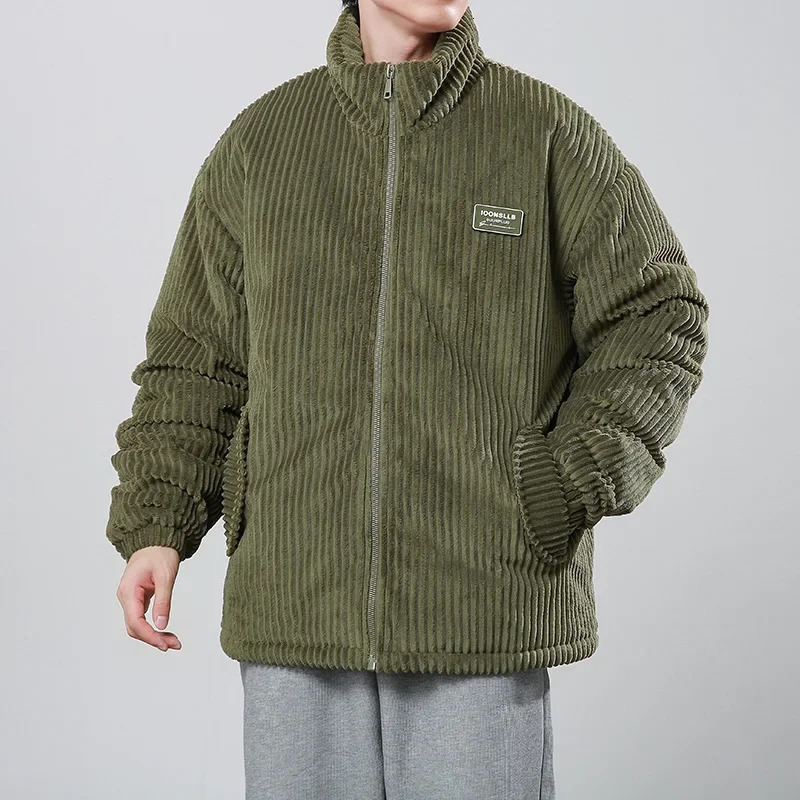 Windproof Parka jacket Corduroy short jacket mens solid zipper windproof machine winter mens casual windproof jacket 241023
