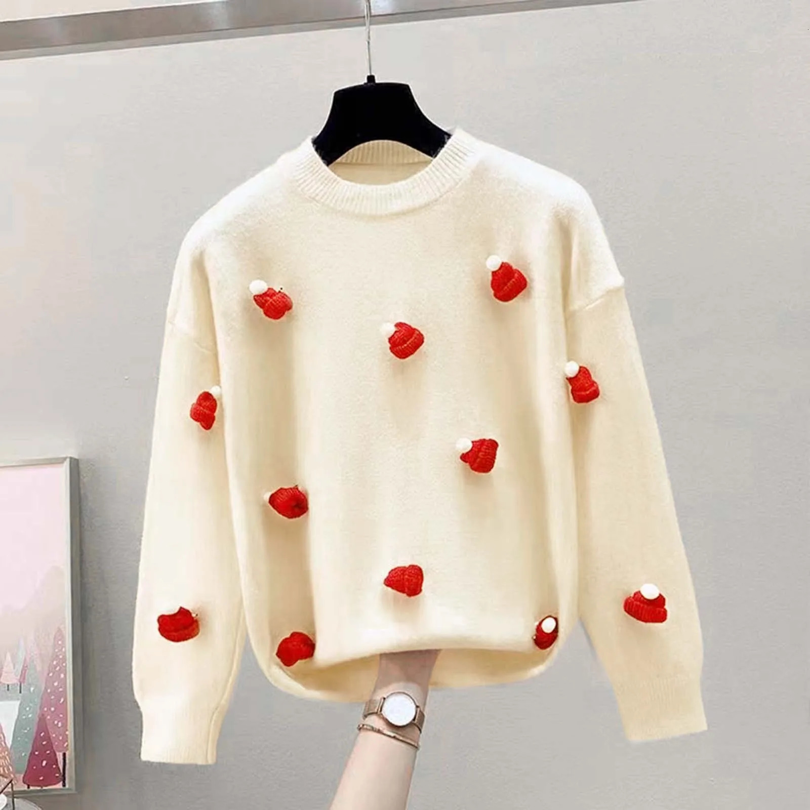 Ugly Christmas Knitted Sweaters for WomenThickened Warm Fashion Elegant Casual Pullovers Solid Loose Long Sleeve Sweater 241021