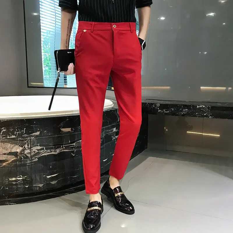 5 Colors Fashion Pants For Men For Suits Fashion Slim Fit Skinny Streetwear Plain Color Office Trousers Youth Suit Pants WeddingX241023