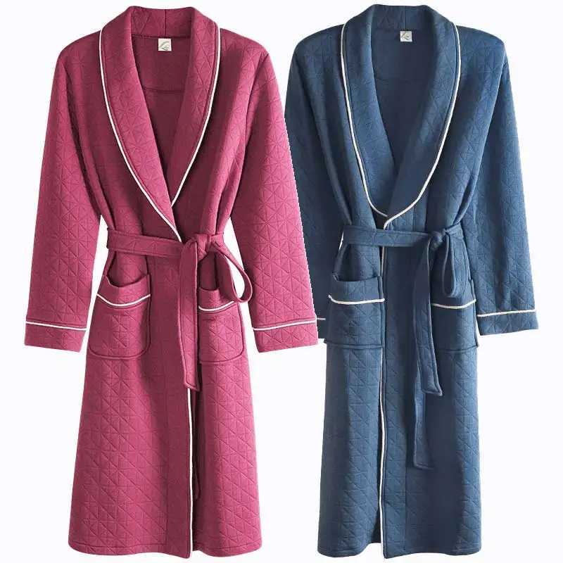 Thr Layers Cotton Couples Bathrobes thin duvet cover V-neck long Sve Lover mens kimono warm mens bathroom jacket W241023
