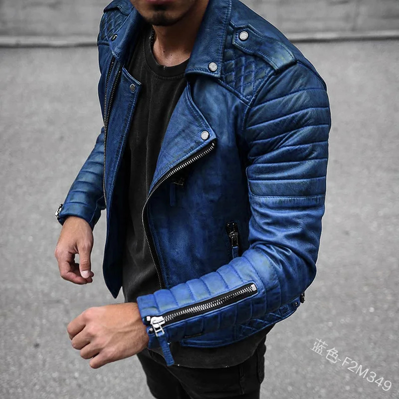 European and American spring/summer fashion slim fit lapel zipper retro style motorcycle mens leather jacket 241023