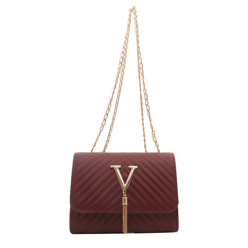 Tassel V-shaped shoulder women's 2024 new fashionable small square niche versatile chain diagonal cross bag
