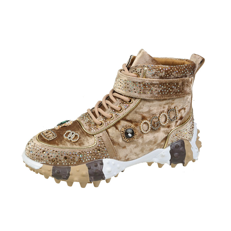 2024 Spring and Autumn New Popular Water Diamond with Diamond Dad Shoes, Women's Trendy Diamond Inlaid Thick soled Single Shoes