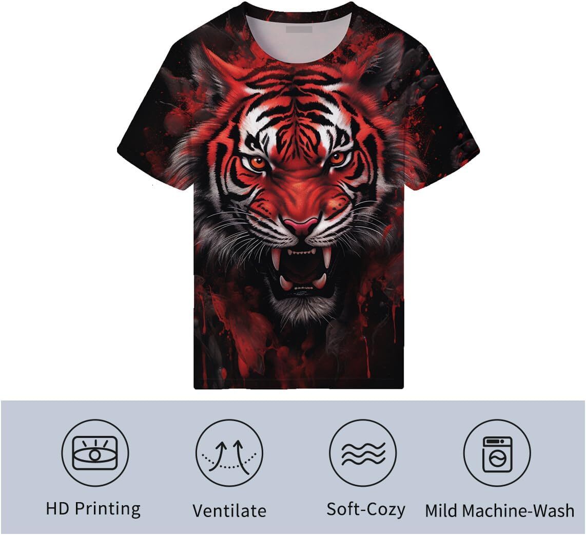 Mens T shirt Men's Tiger Pattern T-Shirt Casual Graphic Short Sleeve Shirts tee Casual tops summer clothes Fashionable and breathable
