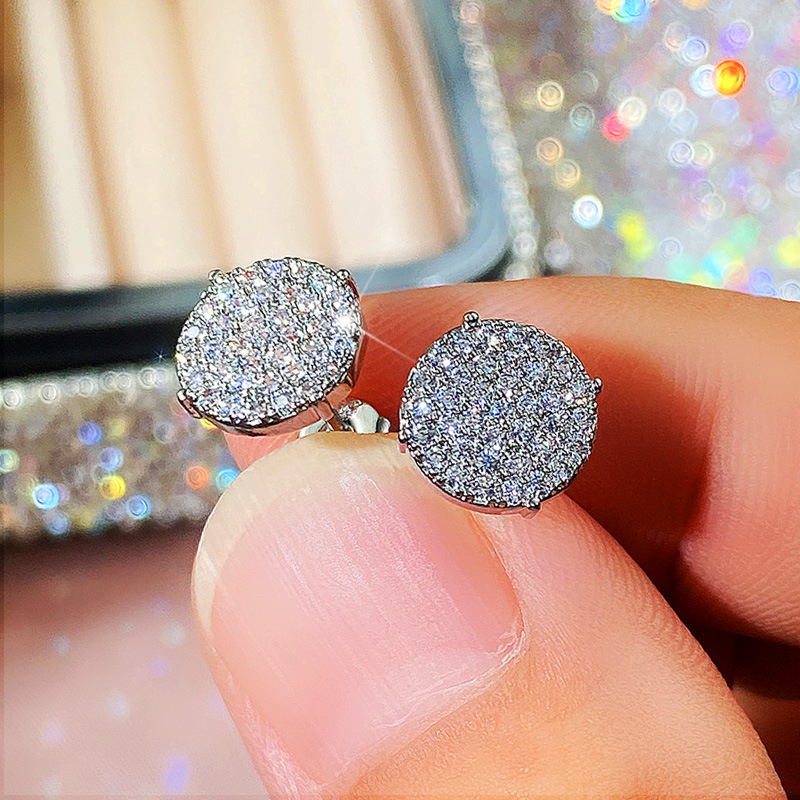 Classic Full Diamond Zircon Round Stud 925 Sterling Silver Crystal Women's Earrings Designer 9mm White Diamond Stud Earrings Luxury Wedding Jewel