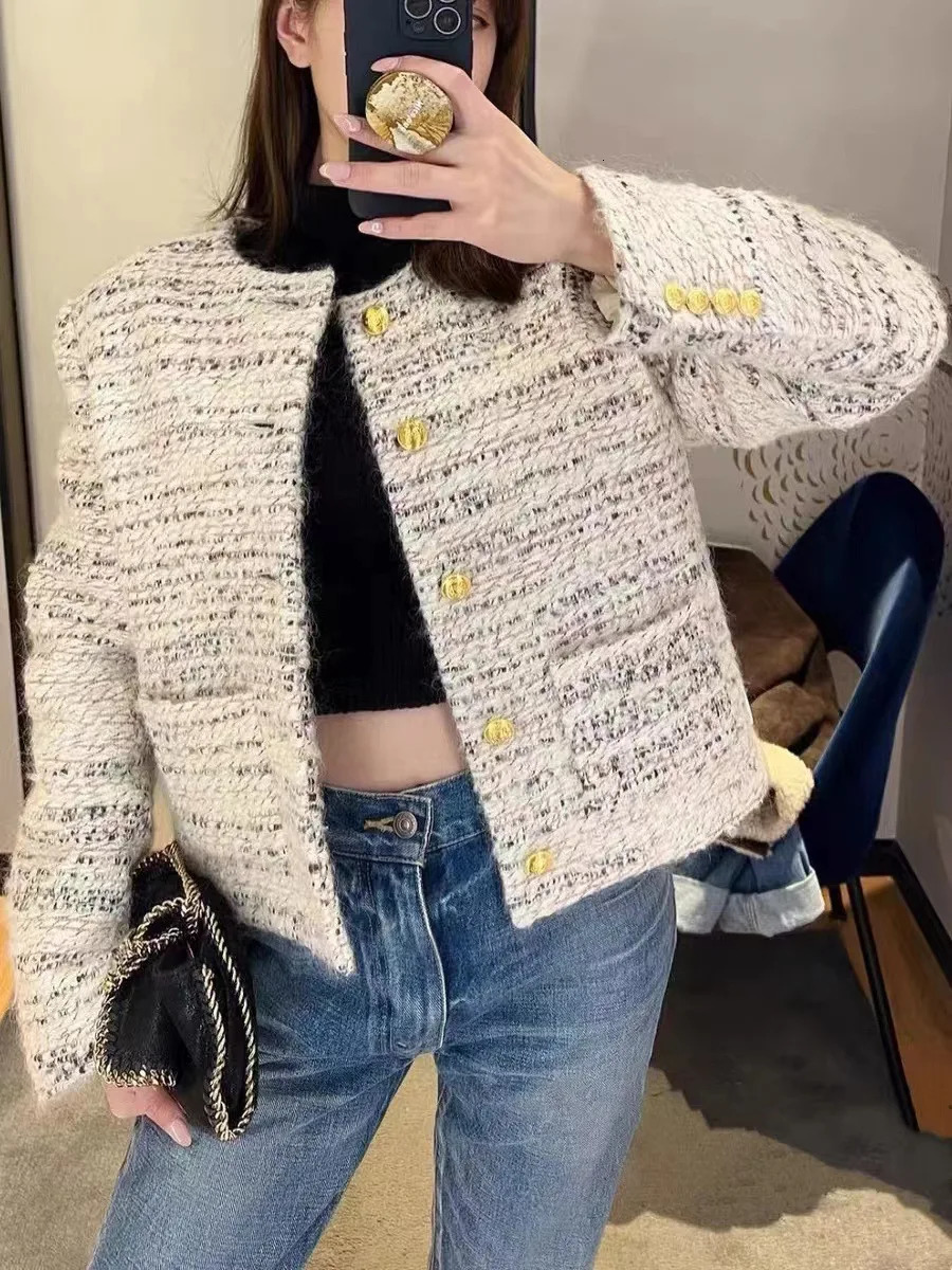 French cross dressing coarse woolen womens double pocket single chest short jacket 241023