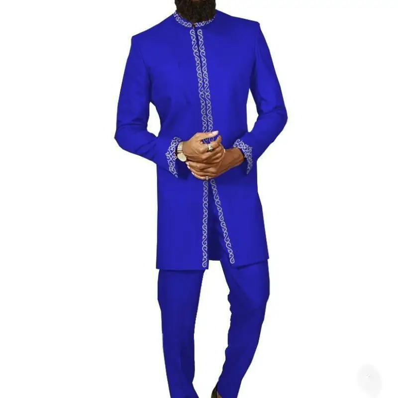 African mens fashion embroidered top and mens 2-piece elegant classic ultra-thin party dance casual beauty set 241023