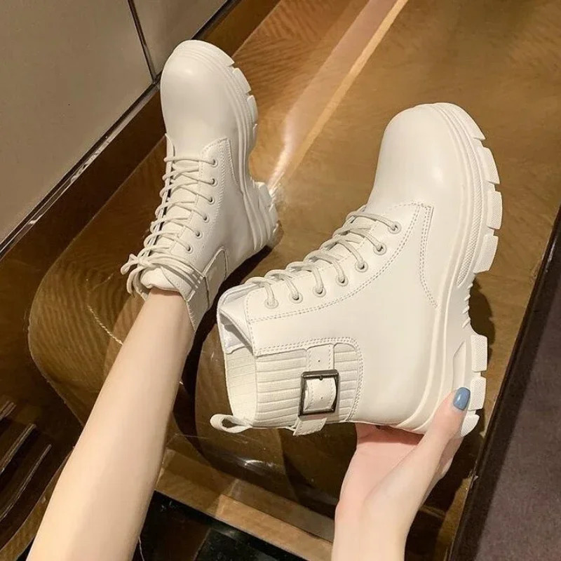 New Autumn Winter Chelsea Boots Womens Platform Brown Black Beige White Ankle Boots Womens Fur Short Fat Punk Gothic Shoes 241020