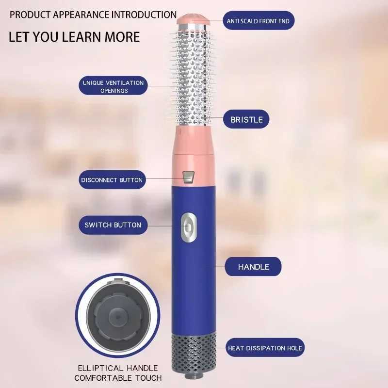 New Arrival 5-in-1 hair dryer hot comb set professional negative ion hair care curling iron straightener dry brush styling tool Z241022