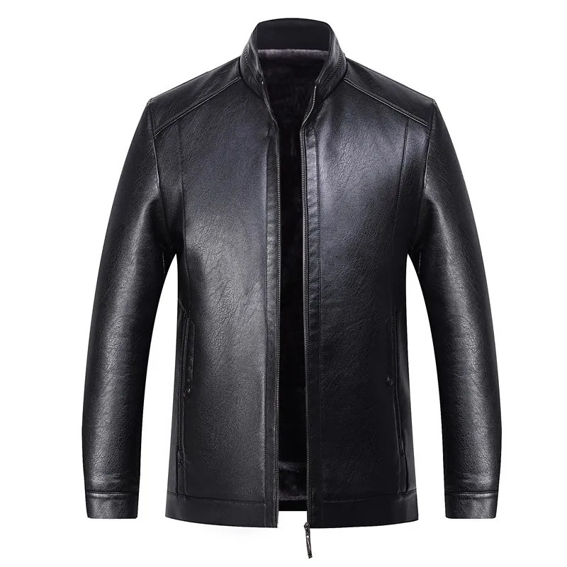 Natural leather jacket mens stand up collar business casual fur one-piece mens soft SE plush lining warm jacket 241023