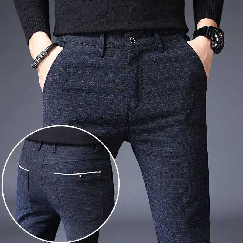 Streetwear Fashion Men Plaid Suit Pants Spring Autumn New Korean Slim Daily Business Male Sports Straight Casual Full TrousersX241023