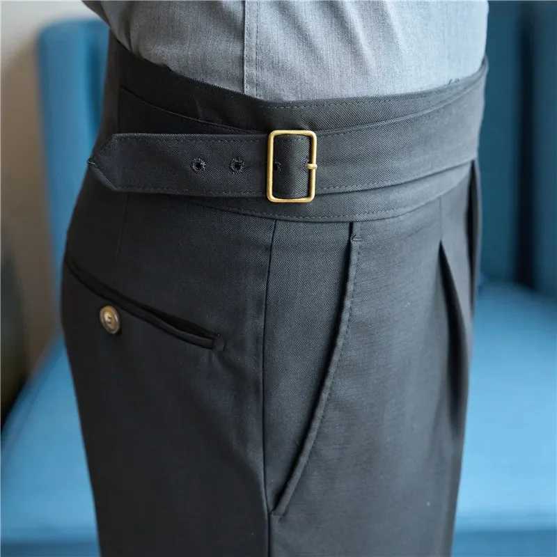 High Waisted Dress Pants 2024 Autumn British Style Solid Casual Trousers Elastic Slim Fit Formal Suit Pants Fashion Men ClothingX241023