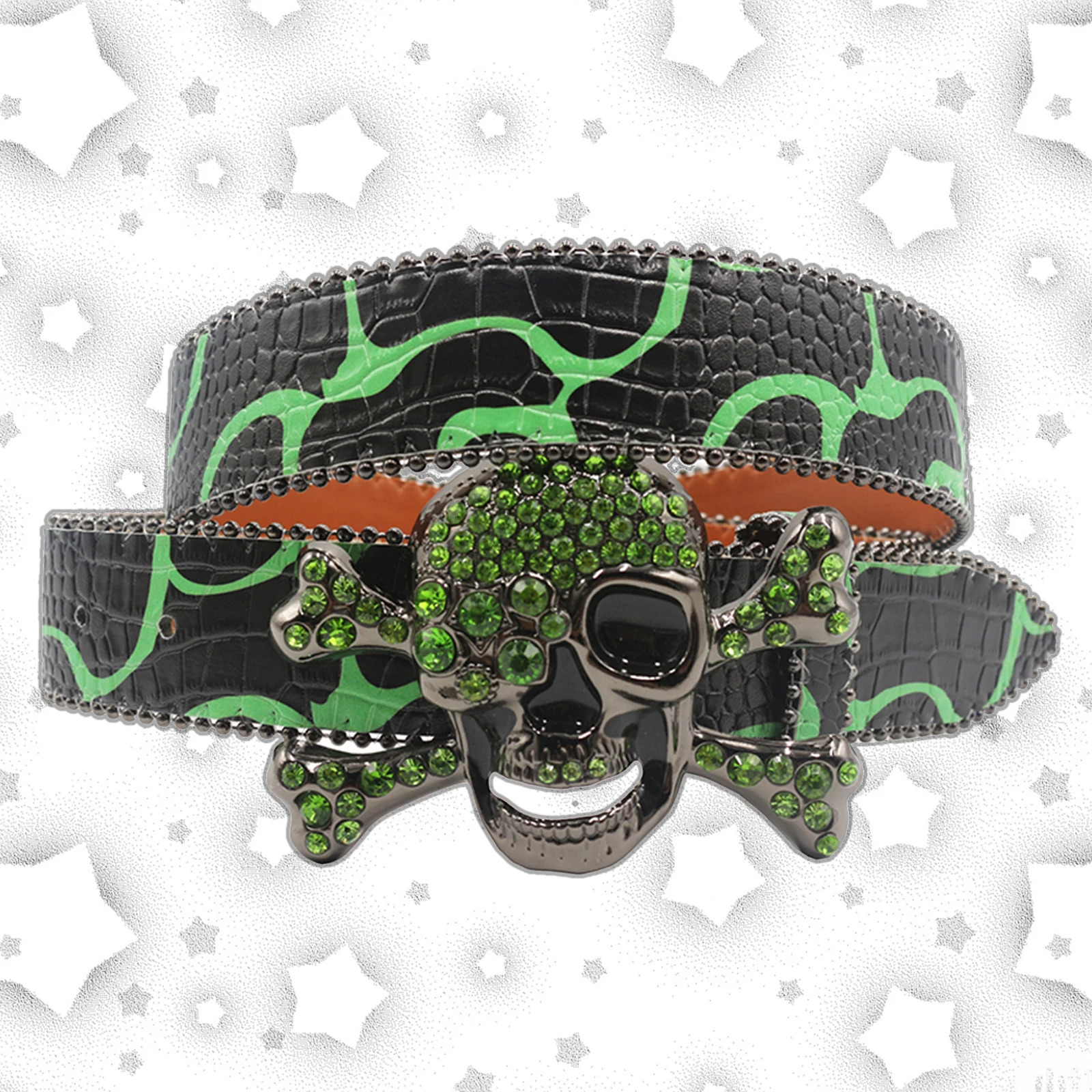 Sukll Rhinestone Sparkle Belt with Sparkling Diamond Belt Cowboy and Cowboy Belt Suitable for Mens Western Head Skull Buckle 241022