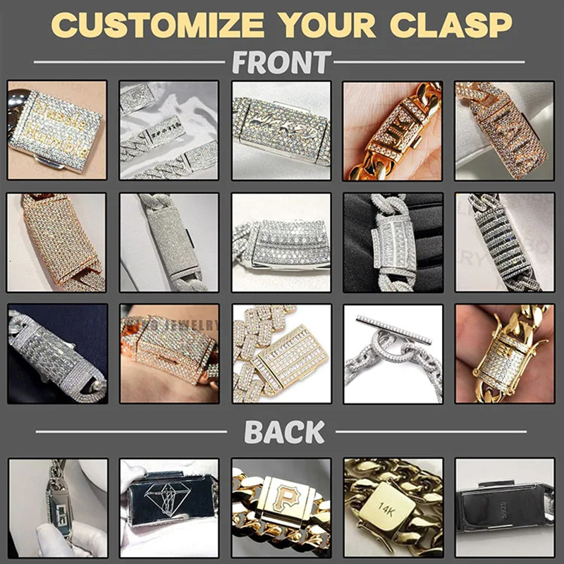 Custom Hip Hop Mossanite Necklace Jewelry Vvs Sterg Sier Def 20mm Dia Moissanite 14k Rose Plated Cuban k Chain