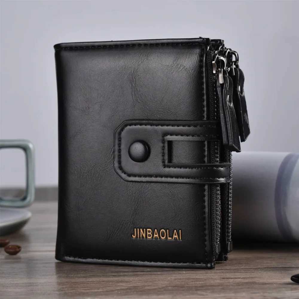 Mens wallet short PU leather double zipper mens wallet card holder coin pocket high-quality mens wallet Z250411