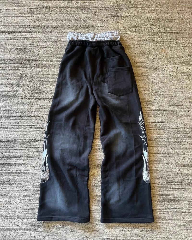 Men's Pants American Sweatpants Y2K Men Gothic Hip Hop Letter Patch Retro Double Layer Design Baggy Elastic Waist Jogging Casual