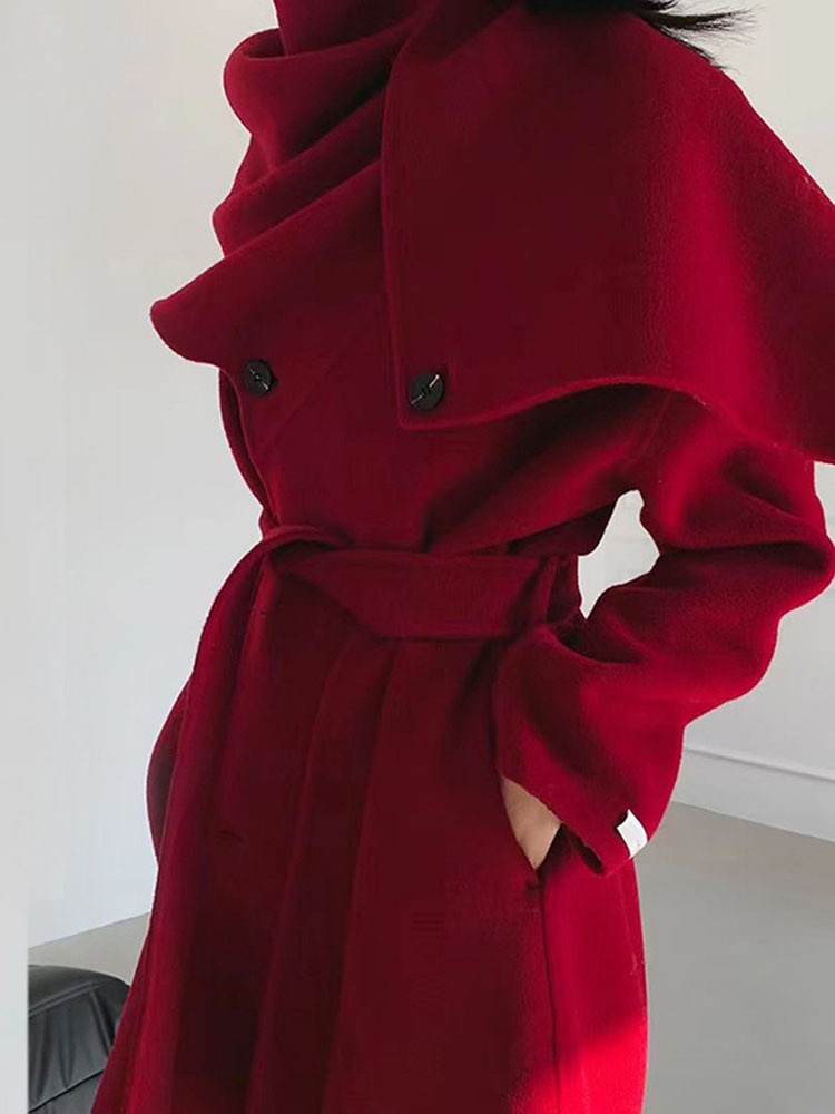 Eshin 2024 Autumn And Winter New Shawl Scarf Collar Double-Breasted Solid Color Women's Double-Sided Woolen Belt Coats Th5394