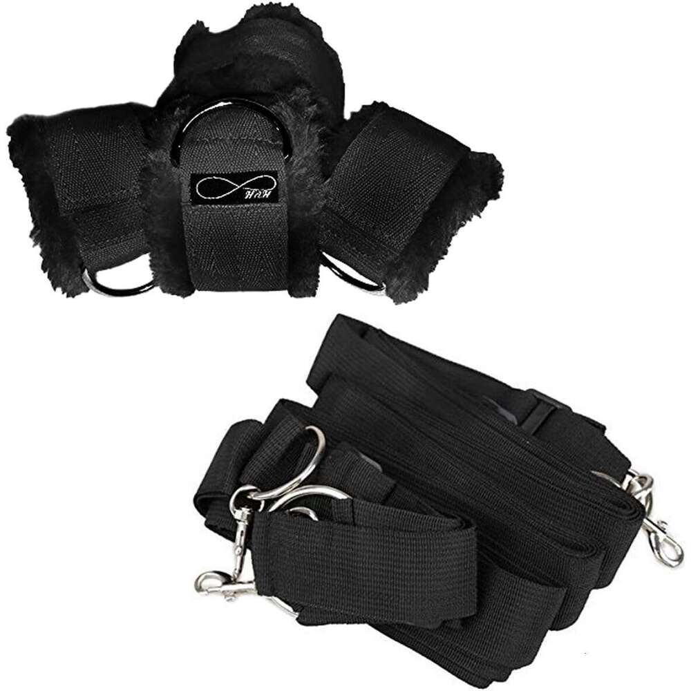 Bed Restraints for Sex with Adjustable Straps for Bondage and BDSM (Furry) - Black by HappyNHealthy